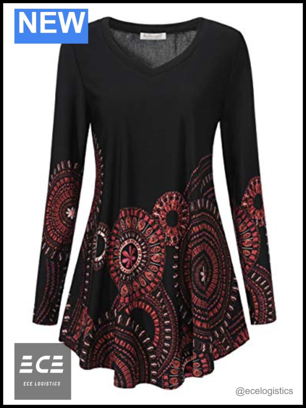 Women's V-Neck Long Sleeve Fit and Flare Tunic for Leggings